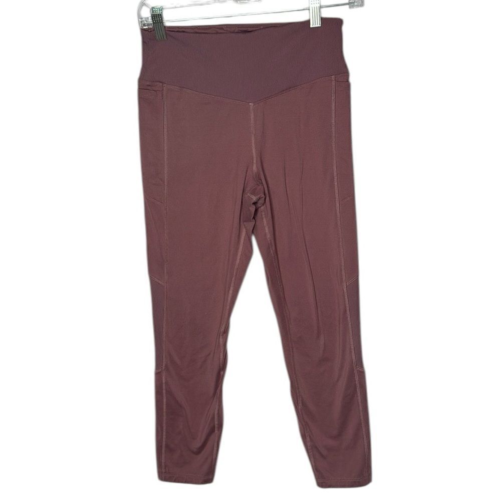 Pink Mauve Fleece Lined Ribbed Cozy Leggings. Size M.